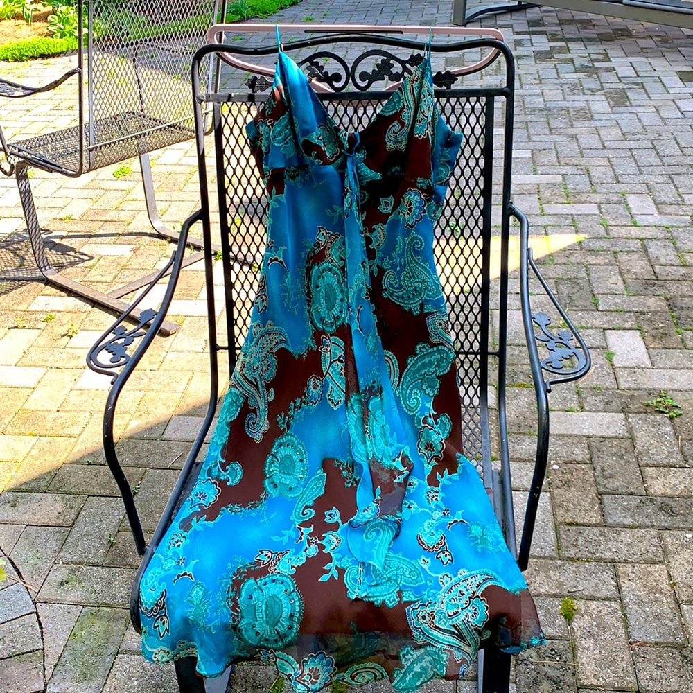 Donna Morgan Blue Sequin Accent Dress 8 Petite